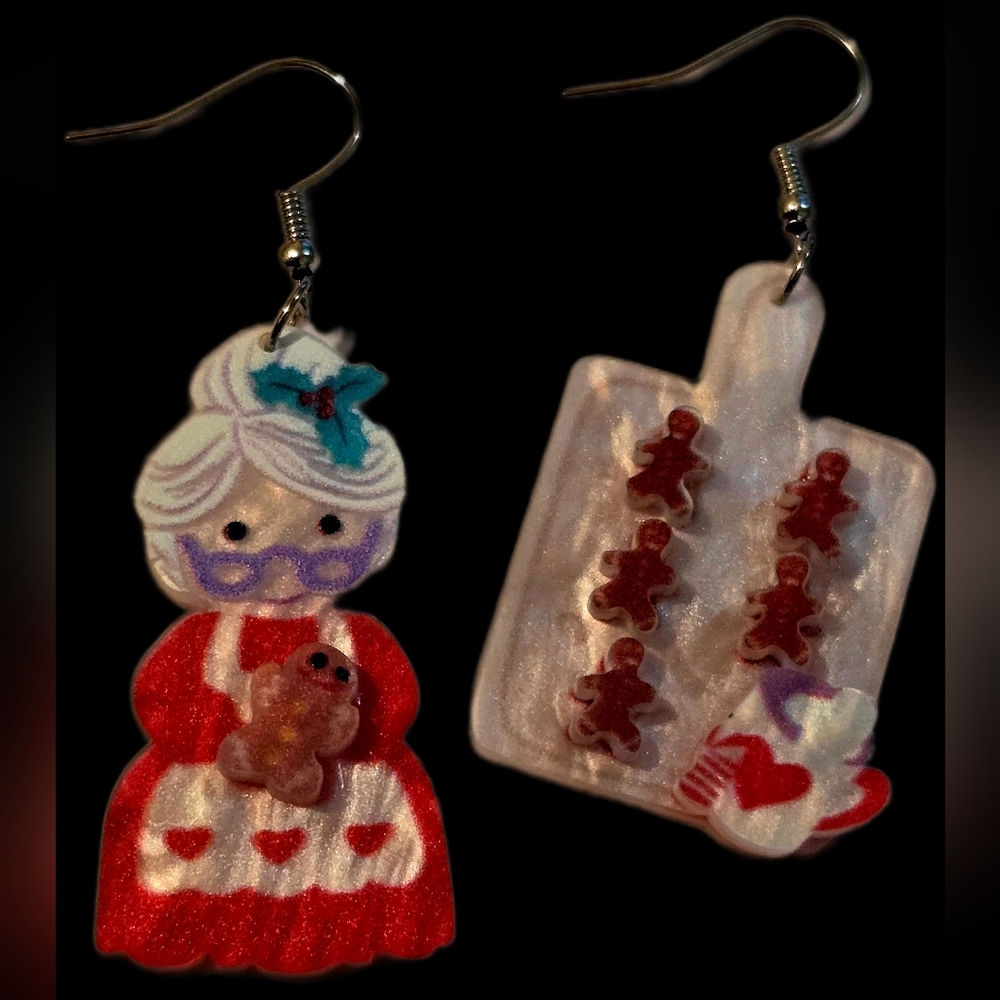 Festive Grandma and Gingerbread Earrings